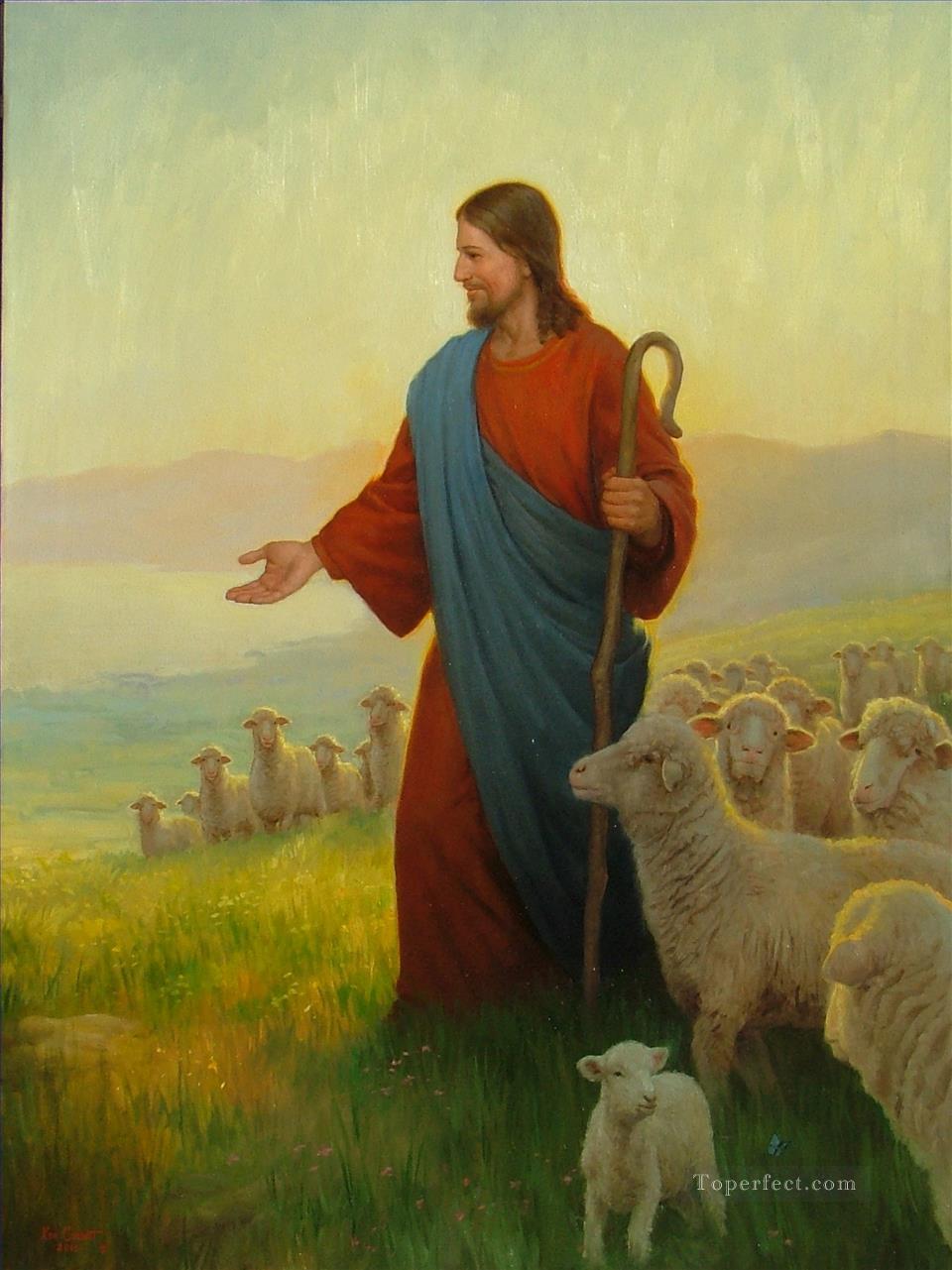 神の羊飼いの宗教的キリスト教徒油絵